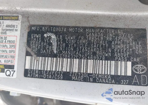 2005 Toyota Corolla S из США, поврежденный, VIN 2T1BR32E75C469978